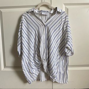 Striped American Threads Button Up Collared Blouse